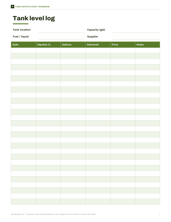 Preview of Printable Tank Level Log